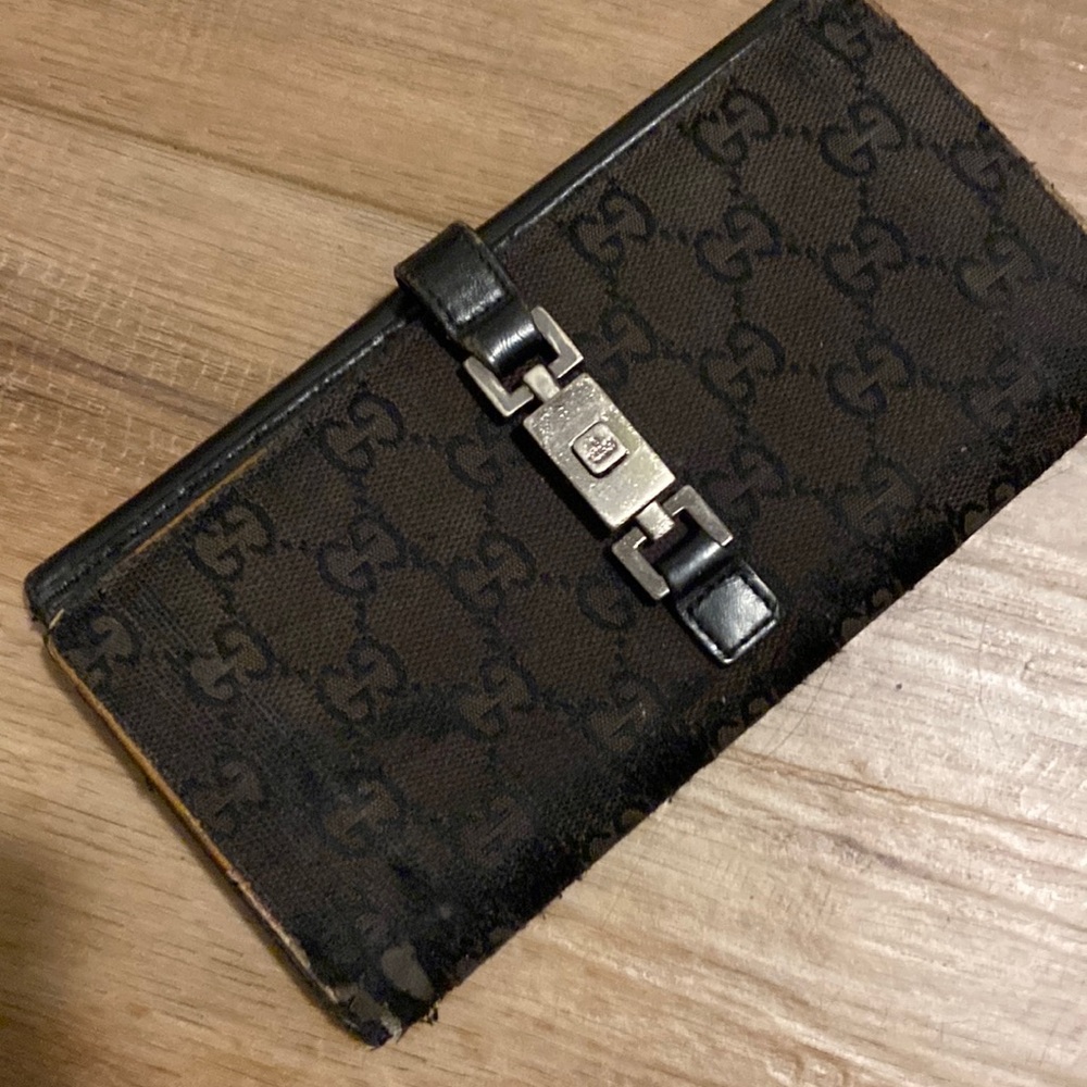 Black Woven Fabric Gucci Monogram Signature Logo Wallet